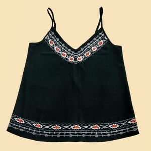 TECREW CAMI WOMEN'S BLACK/RED FLORAL EMBROIDER DESIGN  SPAGHETTI STRAPS SZ. MED